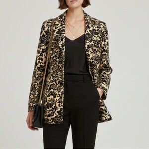 Vintage Floral Oversized Long Blazer Jacket R.Q.T. Tan Black Small Dark Academia